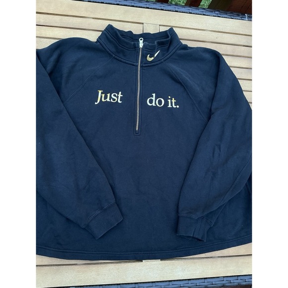 Nike Funnel Collar Quarter Zip Pullover Women's Cropped Sweatshirt Size 3X Black - Picture 1 of 5